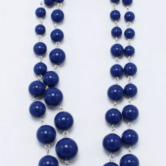 DOUBLE STRSND GRADUATED BLUE BEADS NECKLACE CRAFT AND BARROW 18" NWT - Picture 2 of 2